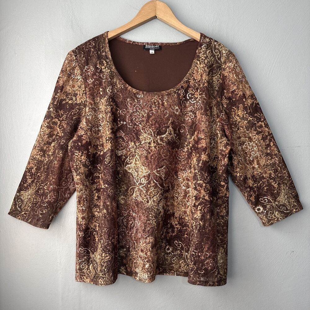 Vintage Lace Top Plus Size 1X Brown Earthy Naturecore Forest Fairy Grunge Y2K